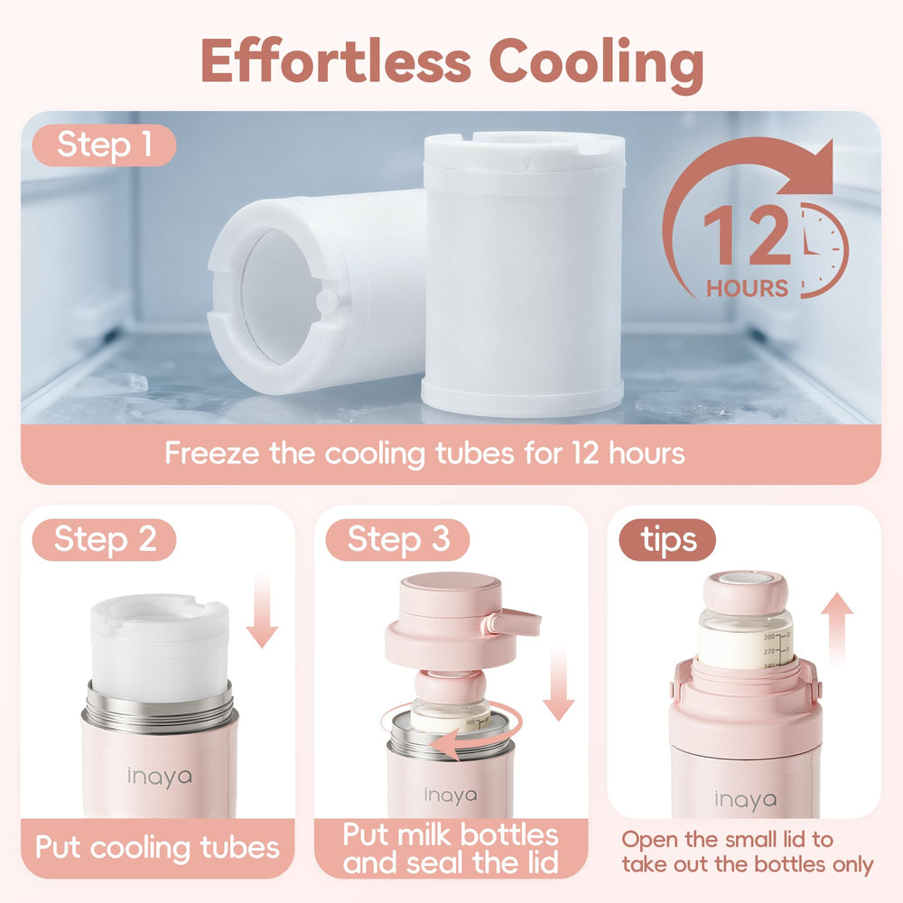 Inaya compact travel-size breast milk cooler in blush pink