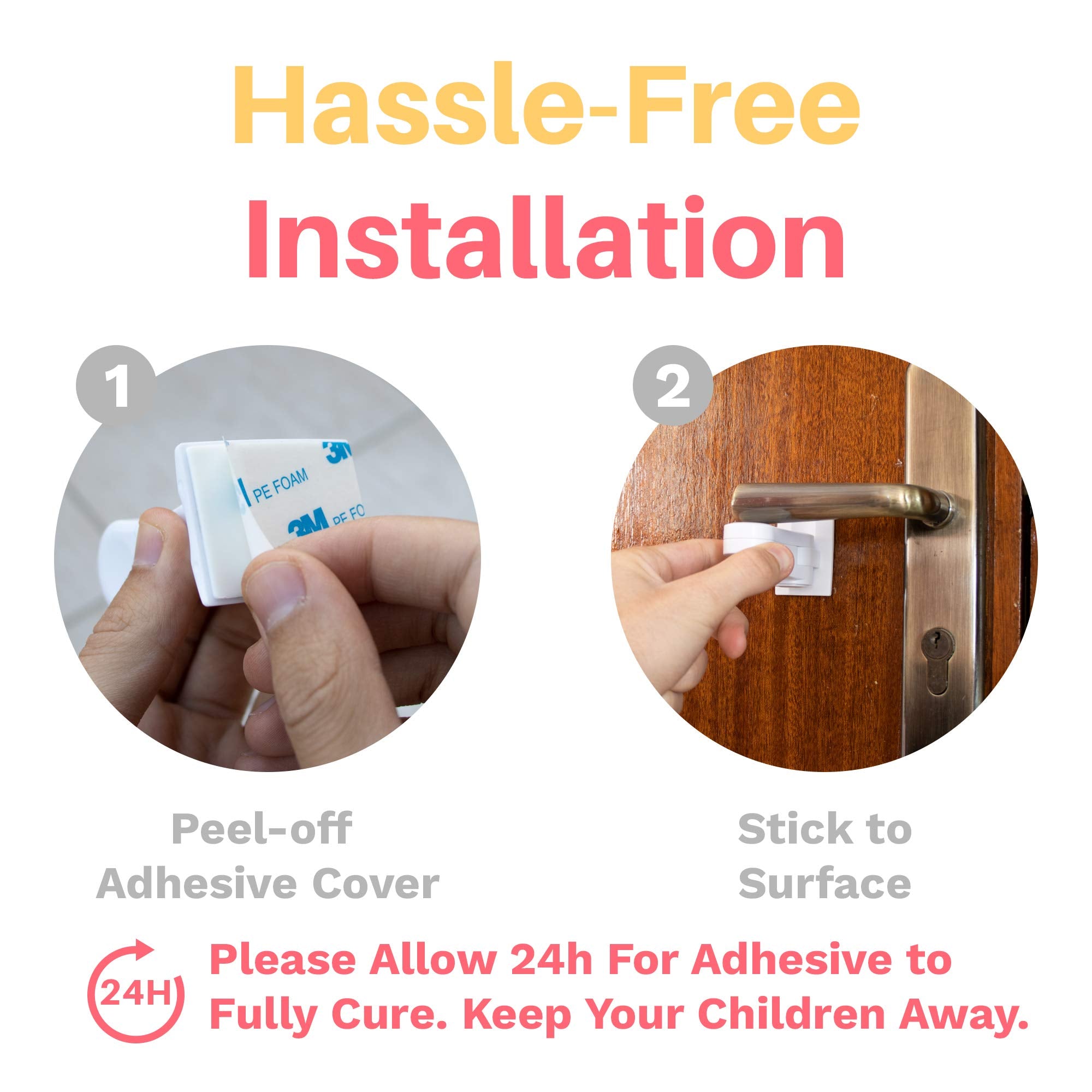 Inaya removable door lock being heat-peel removed from lever