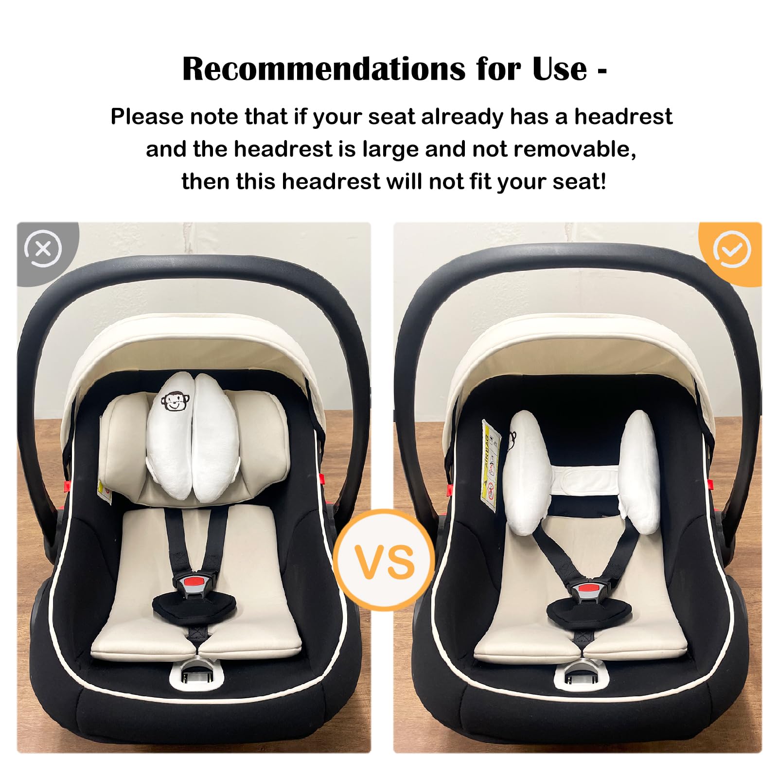 Inchant three-point harness compatible pillow helps keep head aligned in car seats.