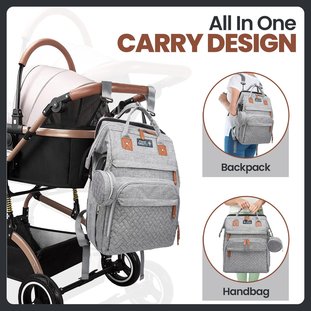 Inclusive LittleOnes stroller straps for hands-free walking with baby gear.