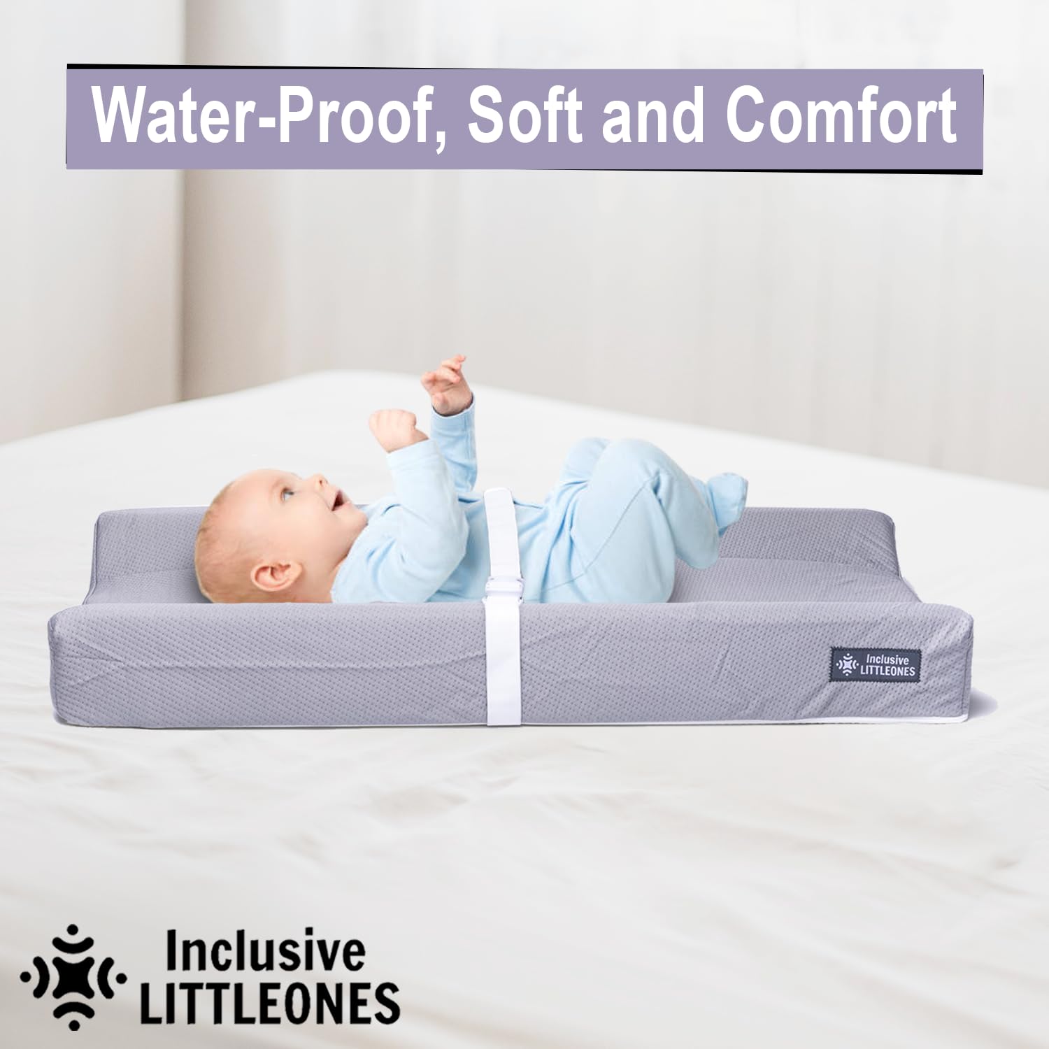 Inclusive LittleOnes changing pad features a stay-put non-slip base for stable diapering.