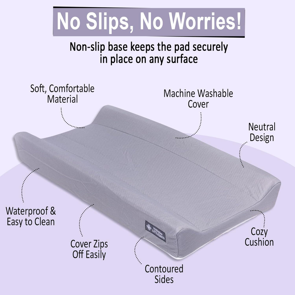 Waterproof wipeable surface for quick cleanup with Inclusive LittleOnes pad.