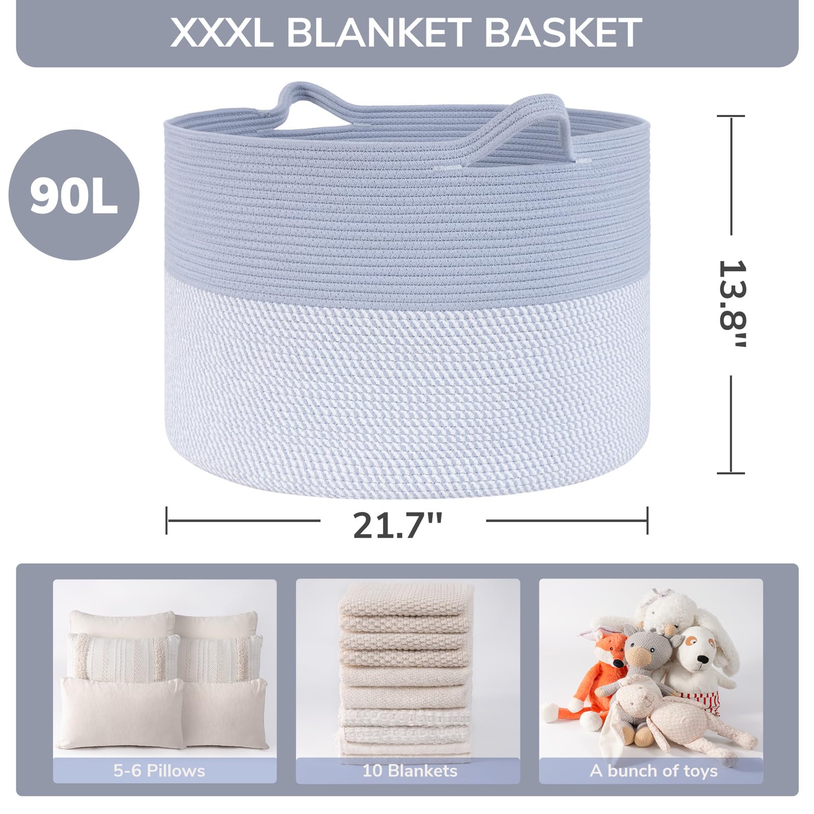 INDRESSME large rope basket with blankets inside shows generous capacity for home textiles