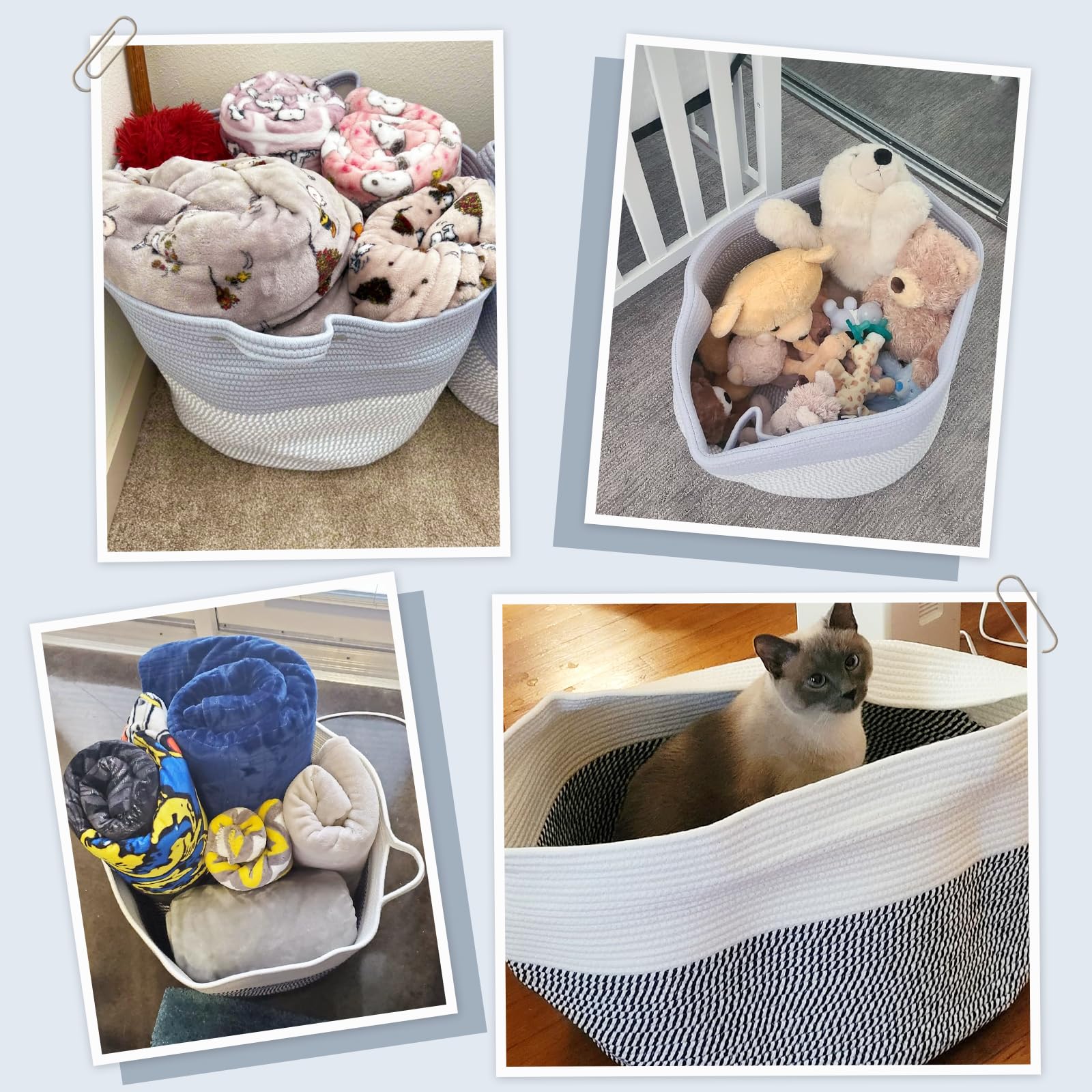 INDRESSME rope basket with two handles enables easy portability around home