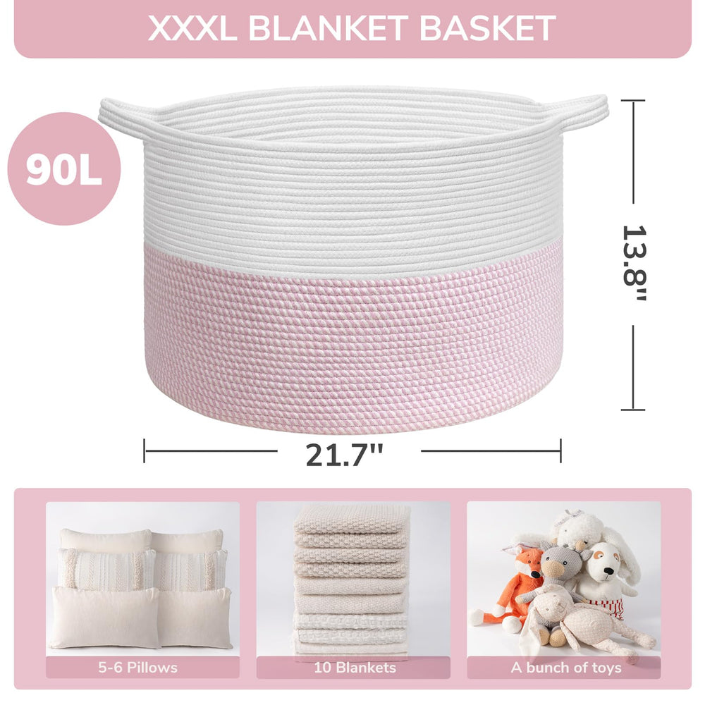 INDRESSME XXXLarge pink cotton rope basket close-up showing durable soft material.
