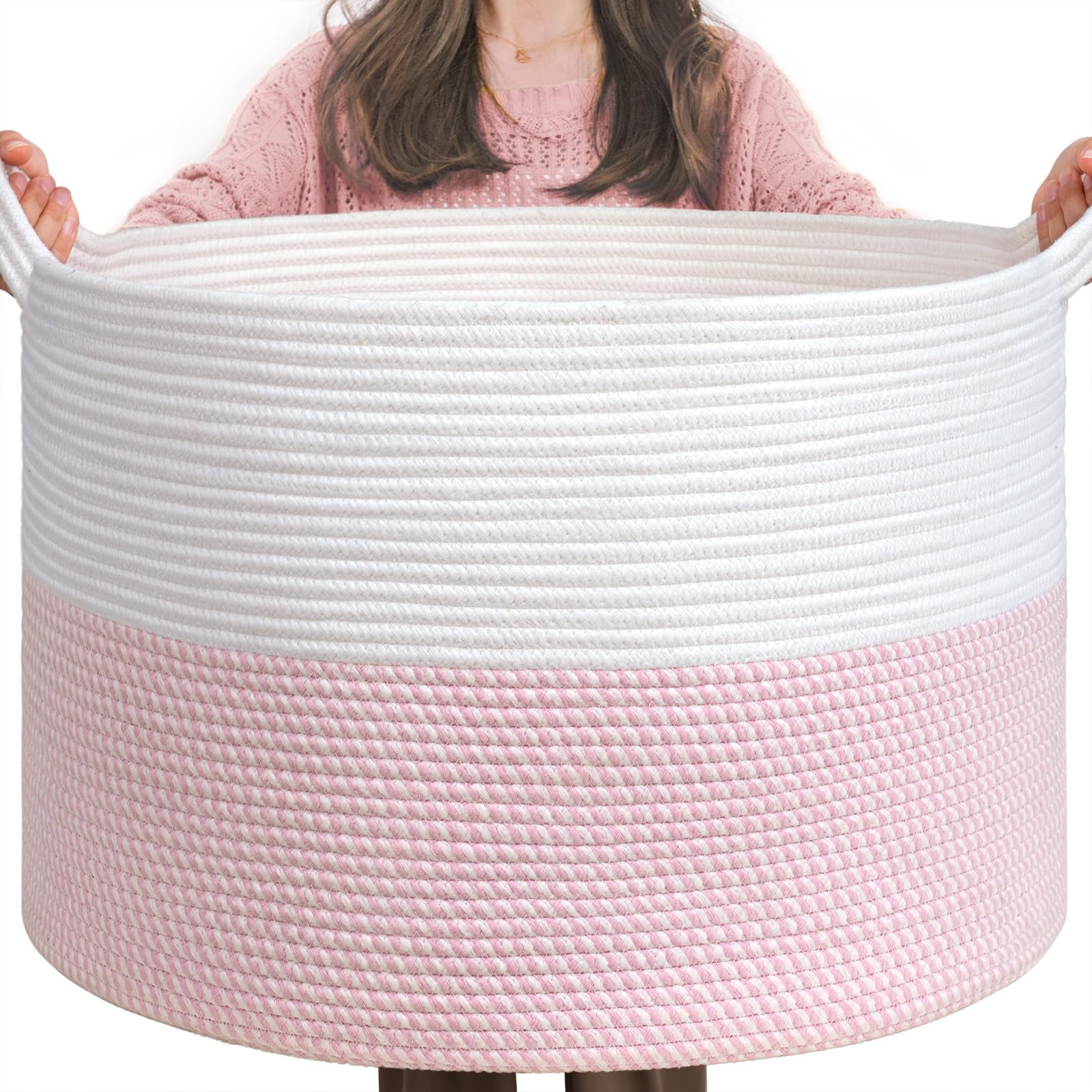 INDRESSME XXXLarge pink storage basket with handles for easy nursery organization.