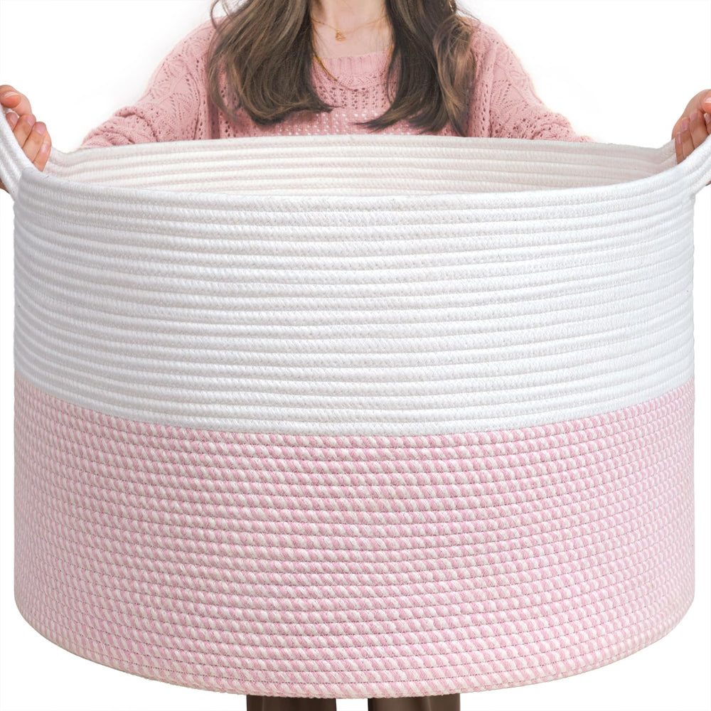 INDRESSME XXXLarge pink storage basket with handles for easy nursery organization.
