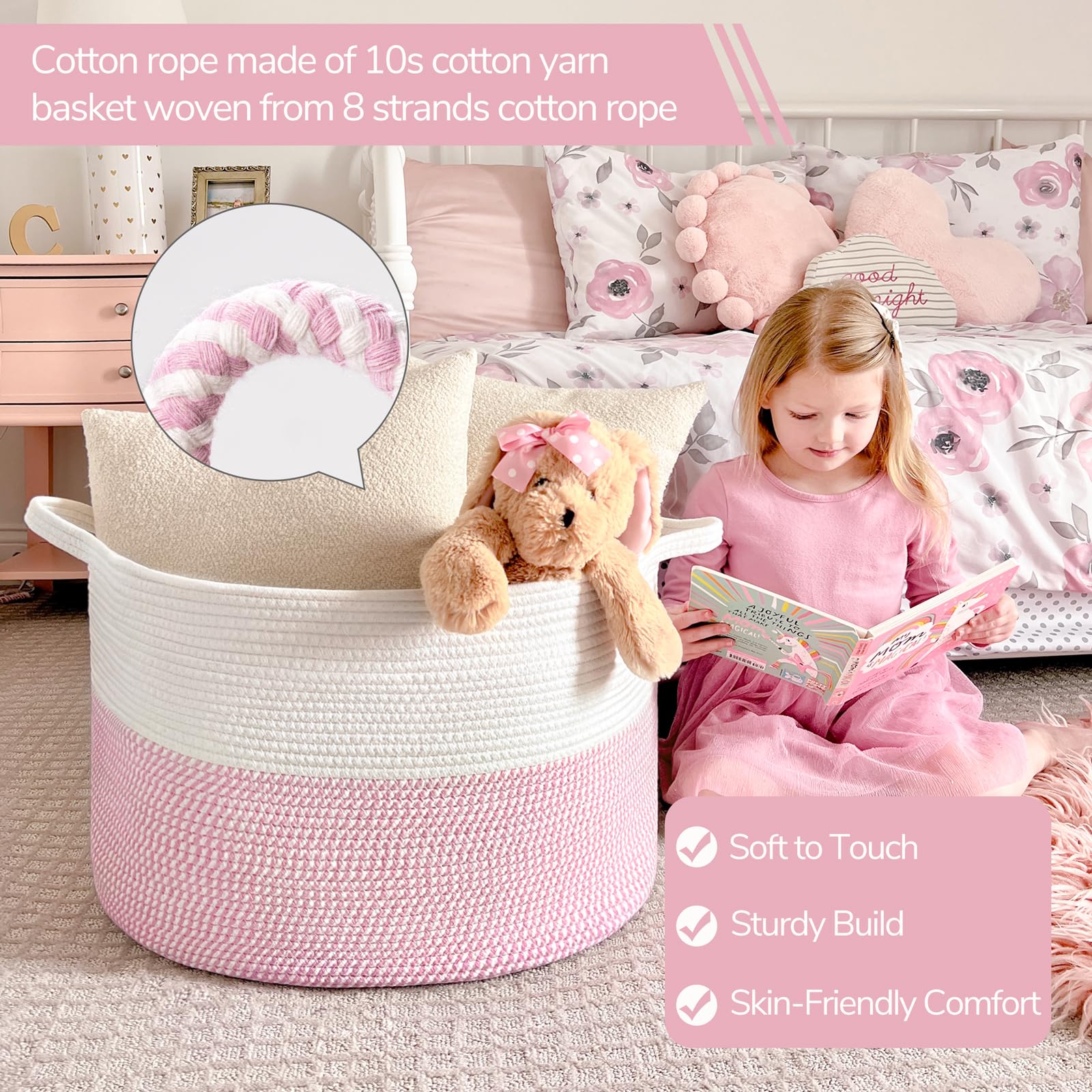 INDRESSME XXXLarge pink toy storage basket keeping playroom clutter under control.