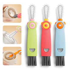 INDEMO 3-in-1 Cup Lid Brush set cleans lid grooves for thorough residue removal.