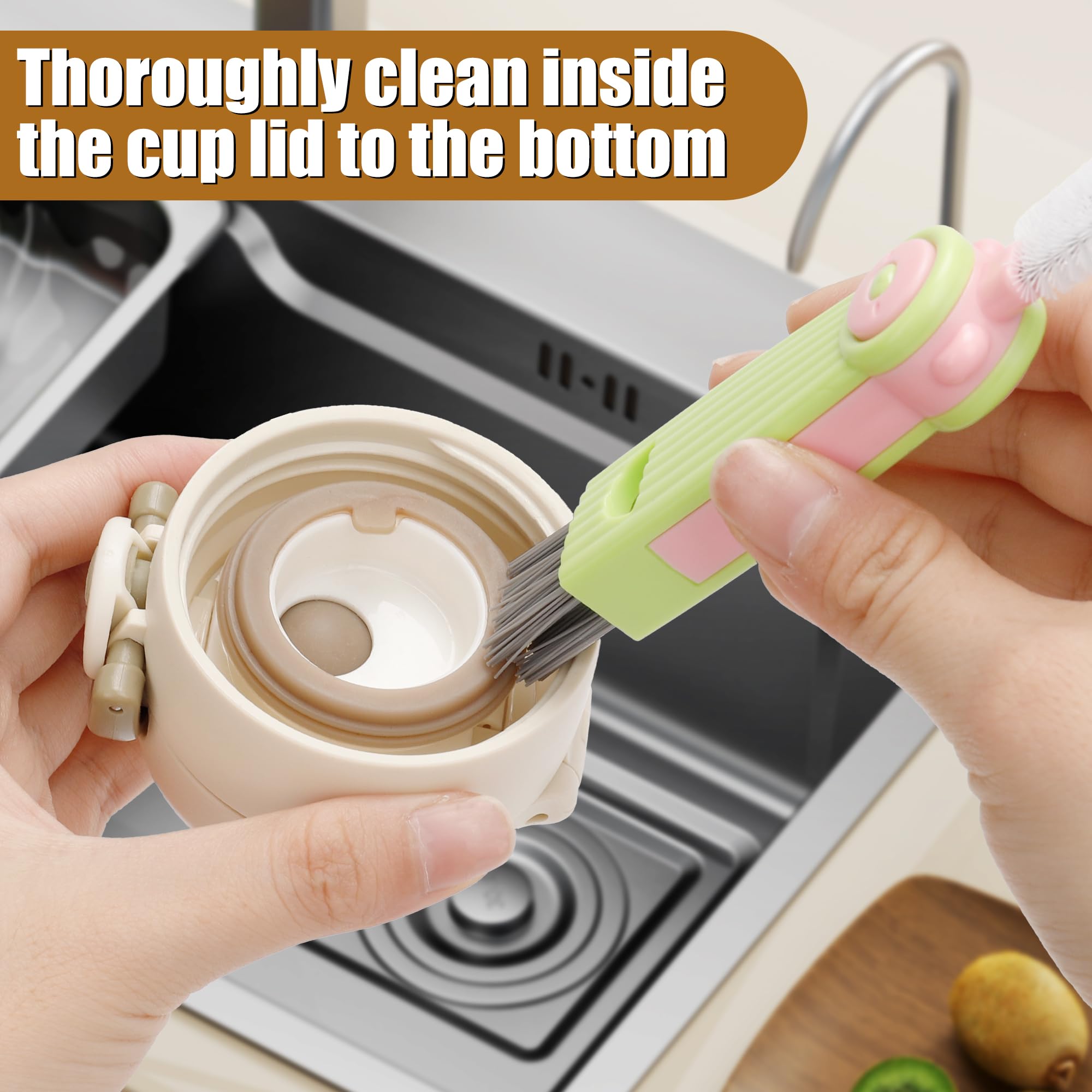INDEMO compact travel brush cleans bottles, cups, and caps anywhere.