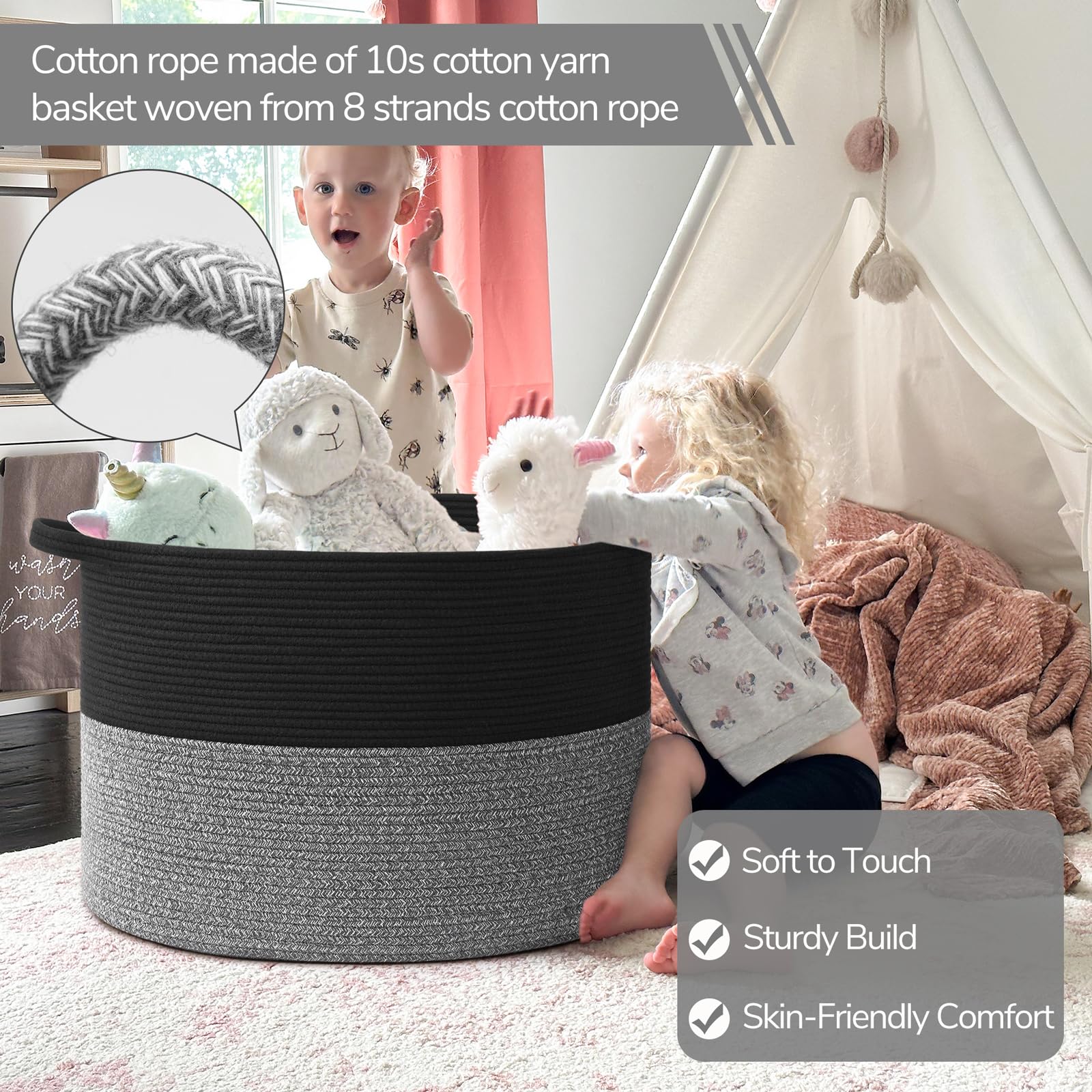 INDRESSME 115L basket-blanket-storage provides cozy blanket storage for sofas and beds.