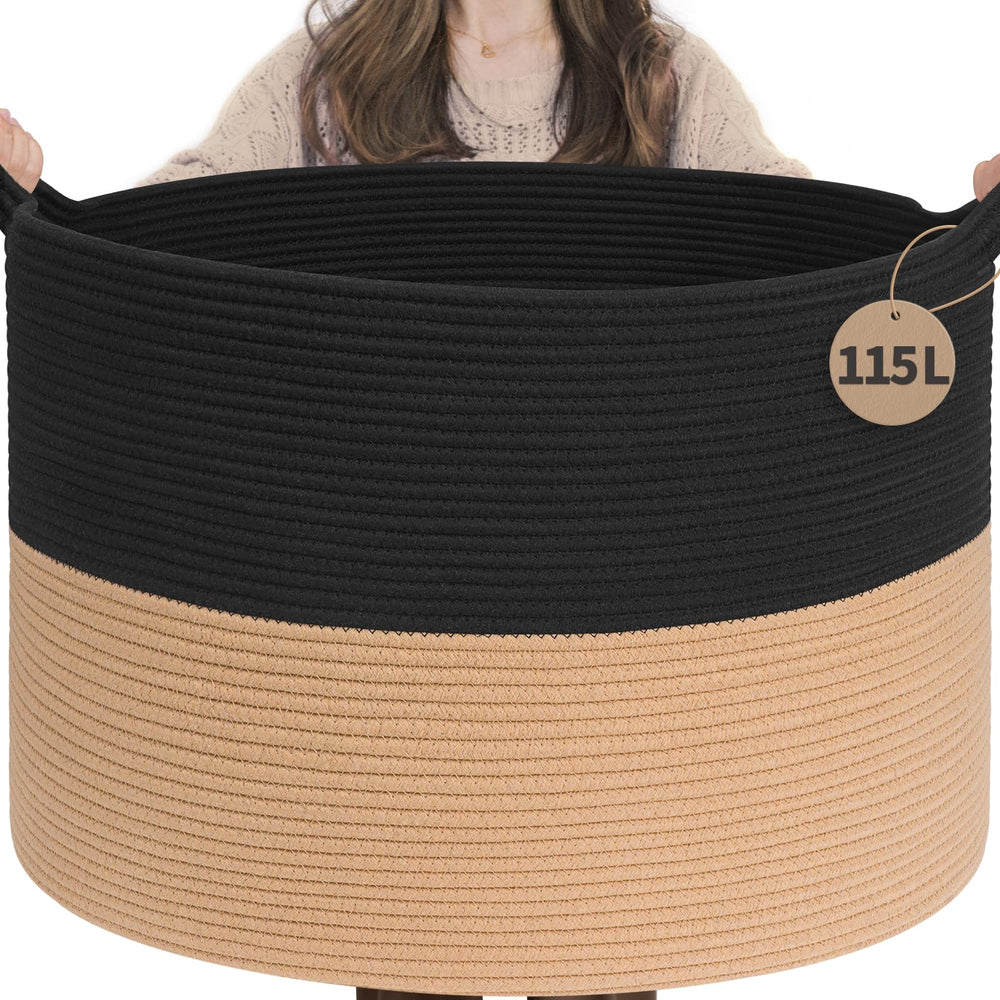 INDRESSME 115L basket in soft cotton rope for roomy nursery storage.