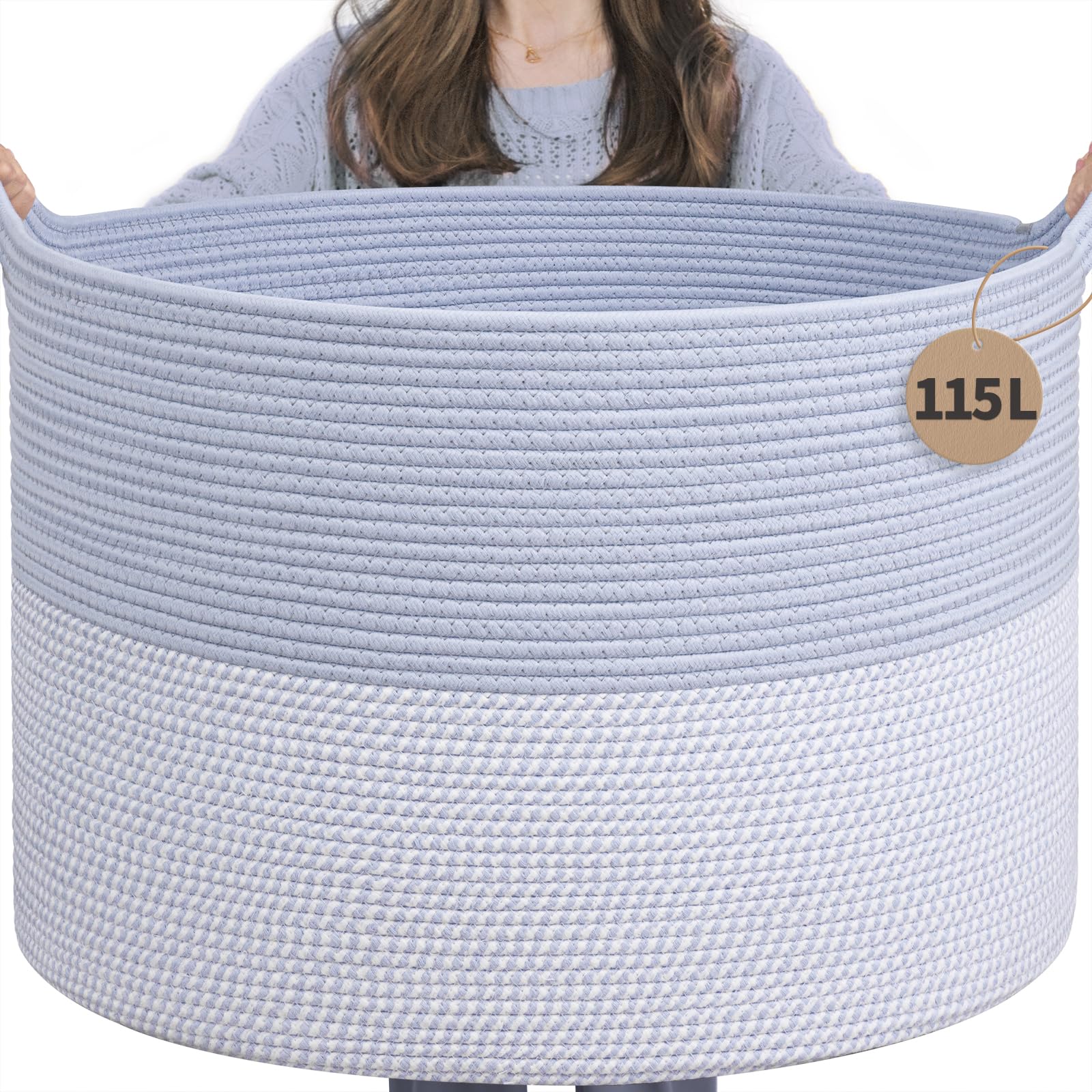 INDRESSME 115L blue blanket basket demonstrates versatile storage for blankets and toys.