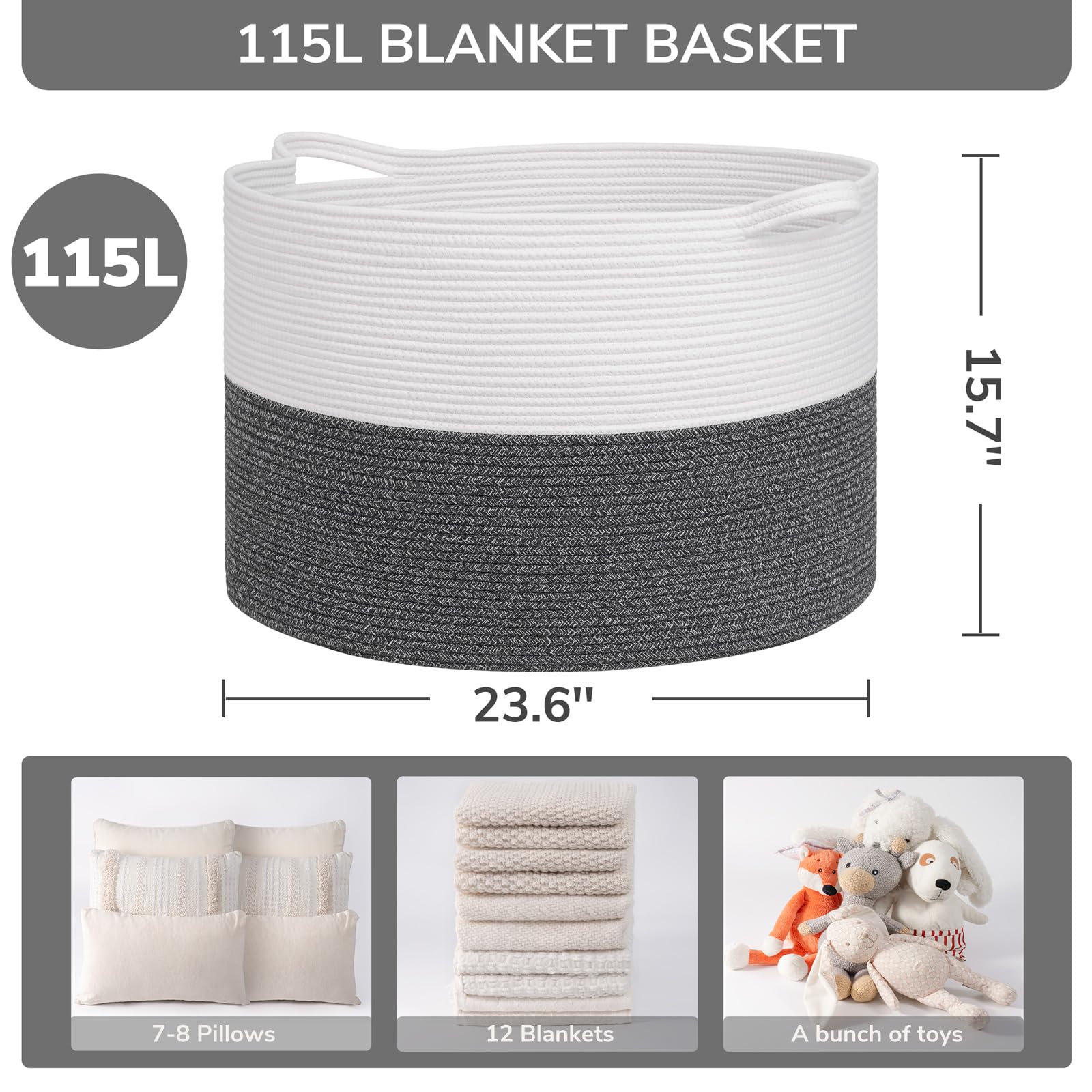 INDRESSME 115L basket with diameter 23-6in, neat solution for laundry storage.