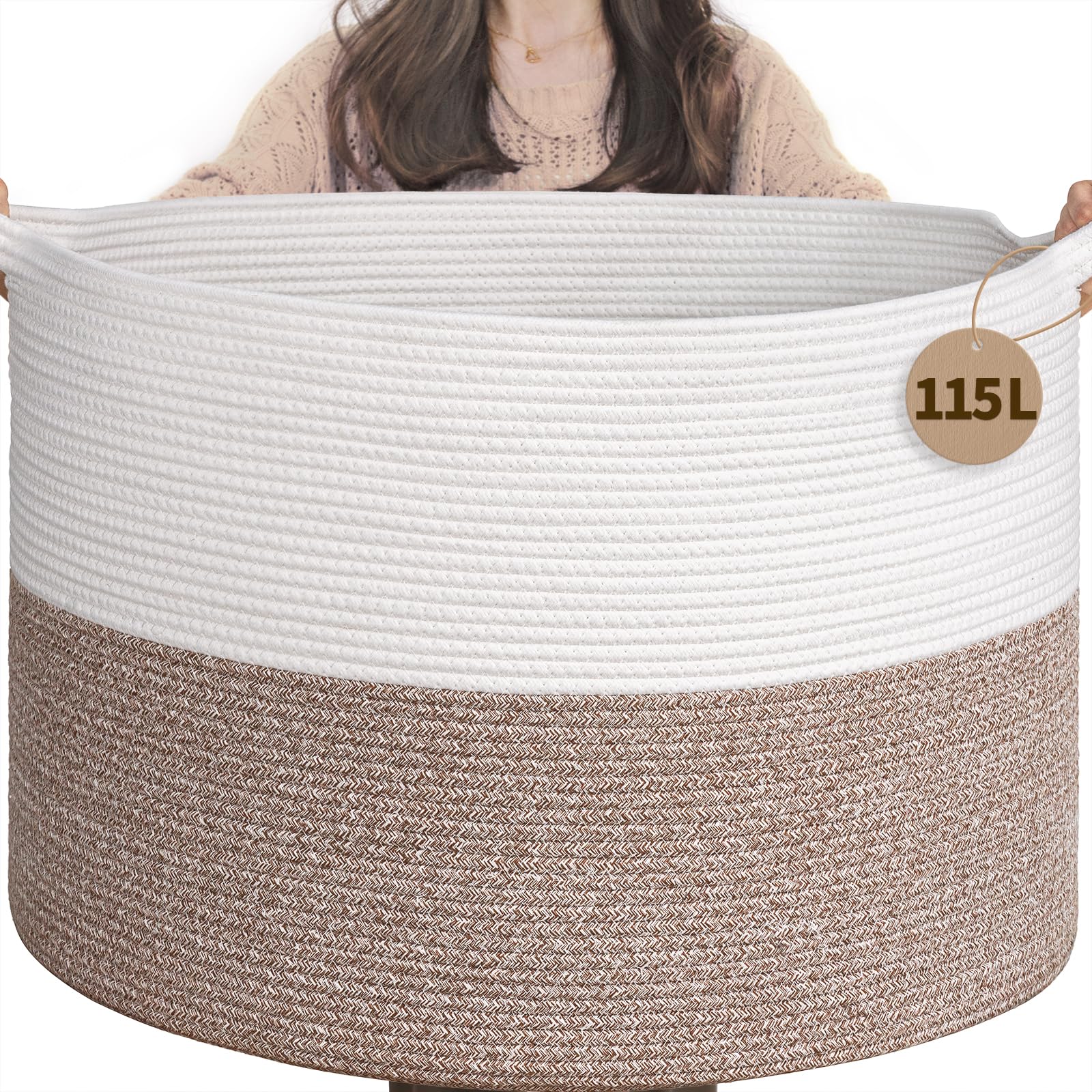INDRESSME 115L blanket basket front view for clutter-free living room storage.