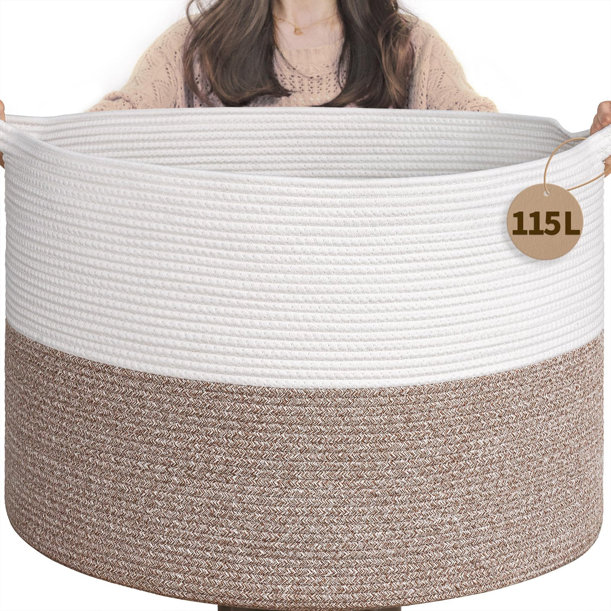 INDRESSME 115L blanket basket front view for clutter-free living room storage.