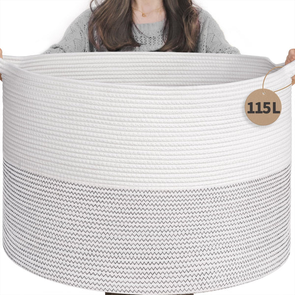 INDRESSME 115L blanket basket front view showing ample storage for blankets and toys.