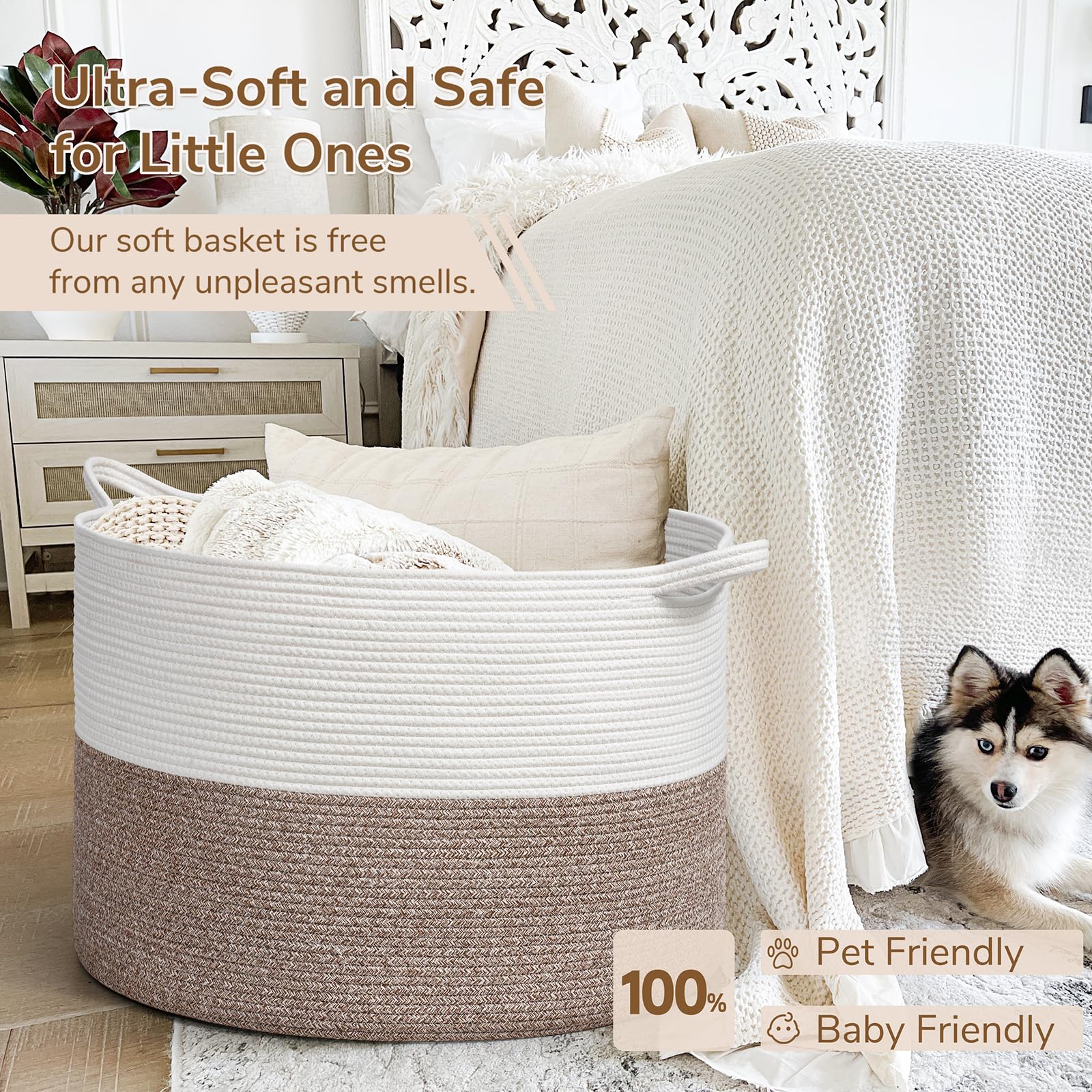 INDRESSME 115L blanket basket in living room blends with decor.