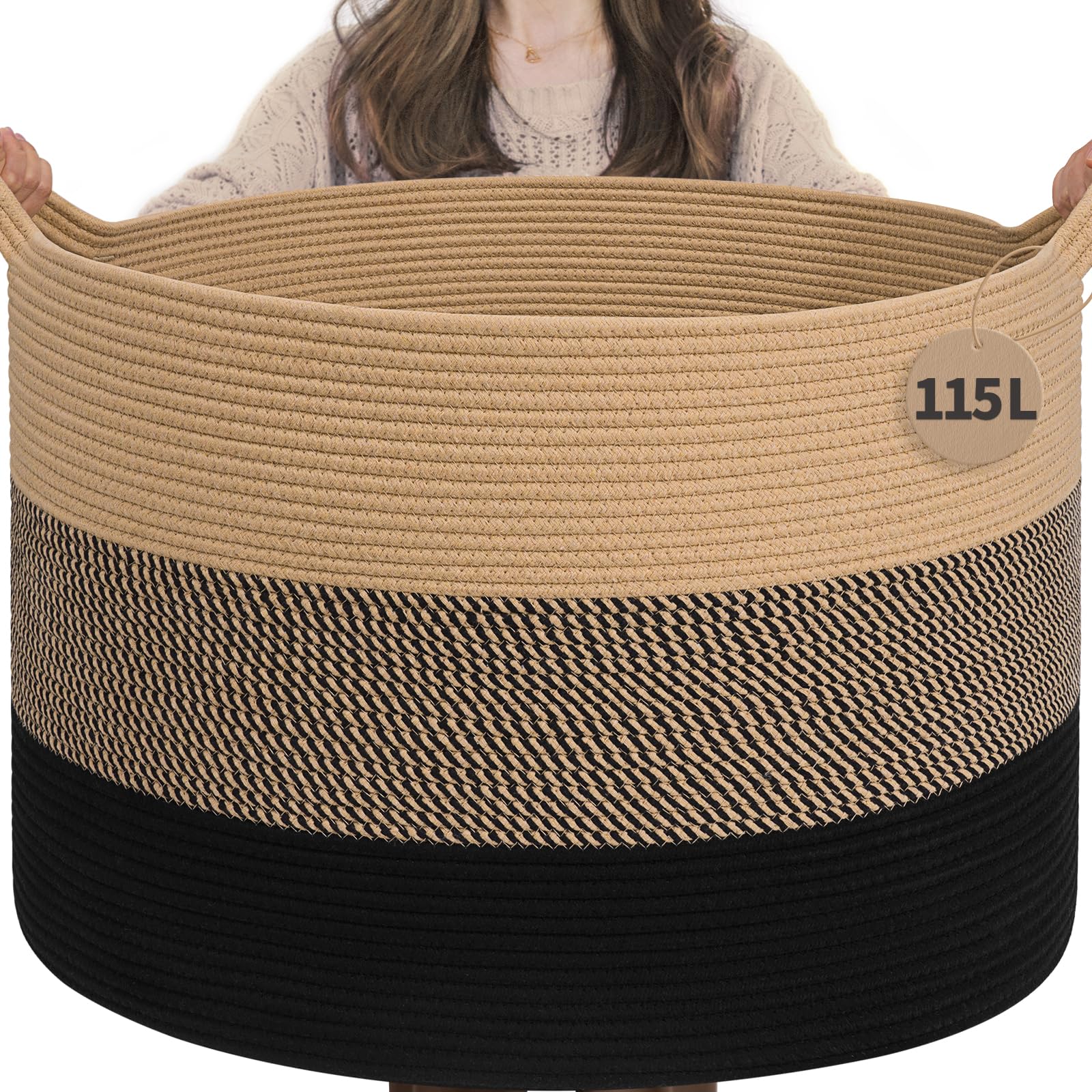 INDRESSME 115L blanket basket in living room organizing blankets and toys.