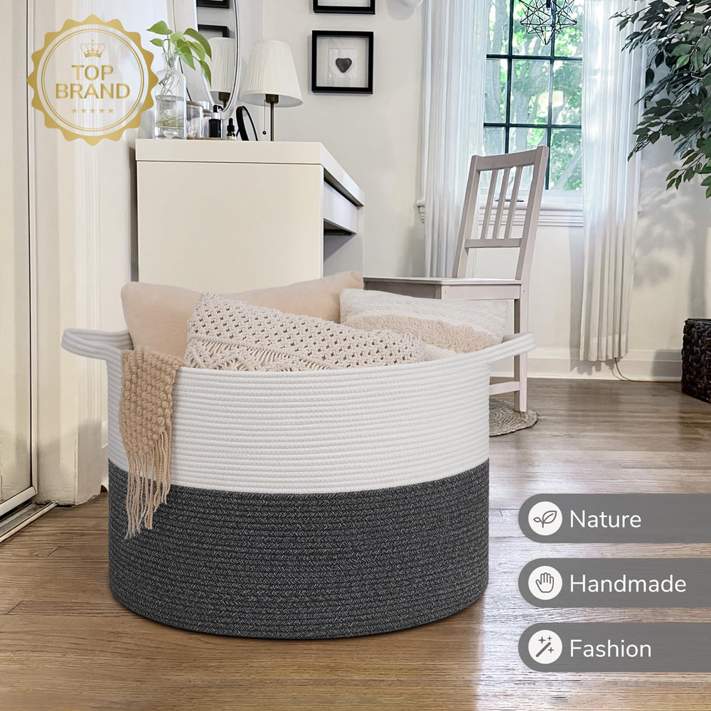 INDRESSME 115L basket, durable cotton rope, family-friendly design.