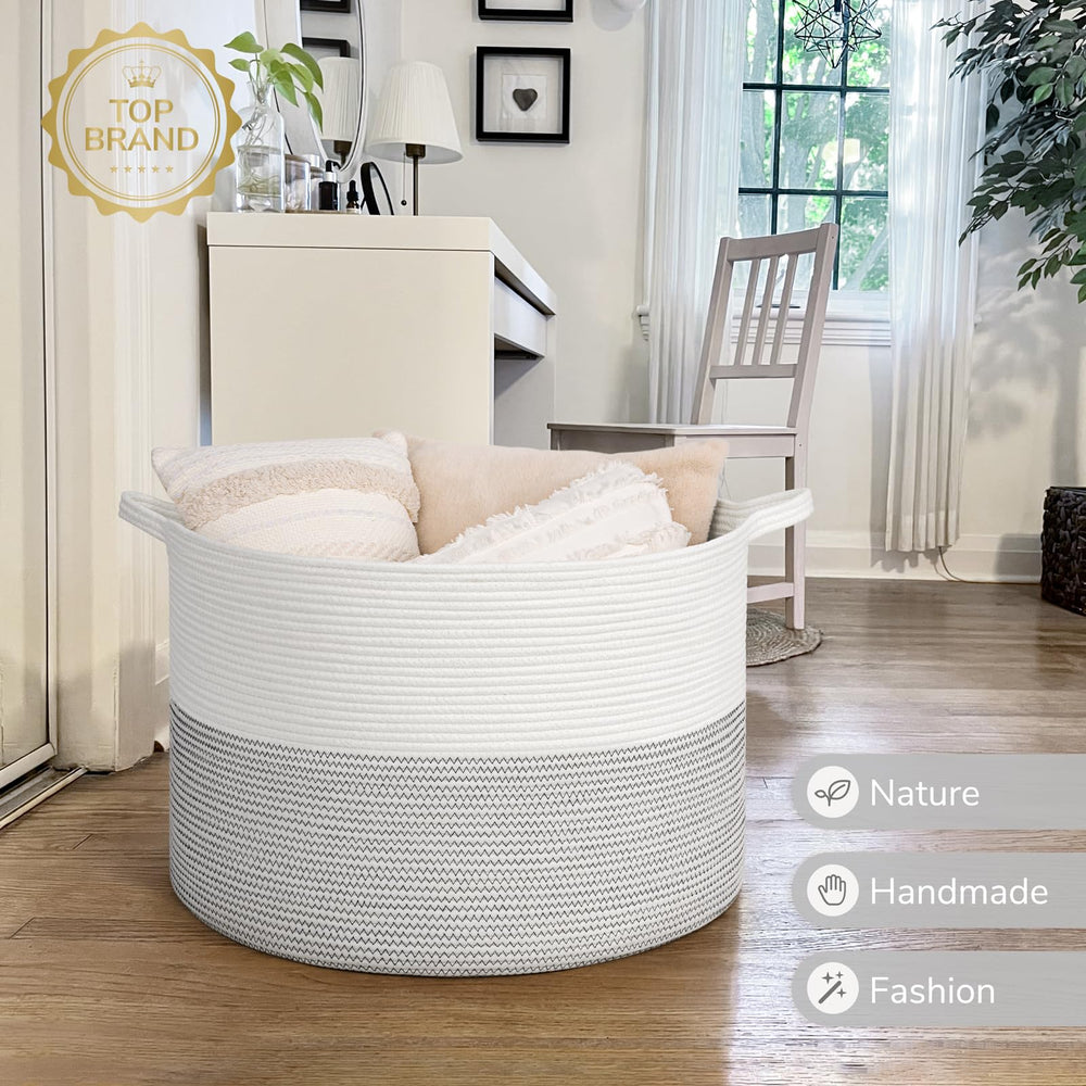 INDRESSME 115L blanket basket used as a laundry hamper to reduce clutter.