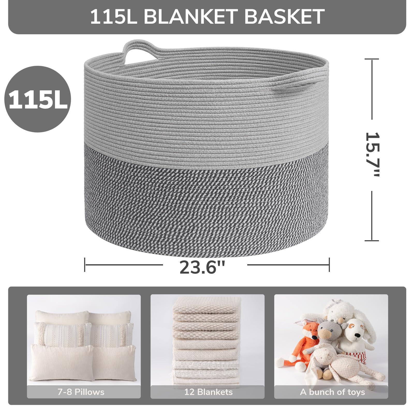 INDRESSME 115L blanket basket in a chic grey living room, adding boho style for organized space.