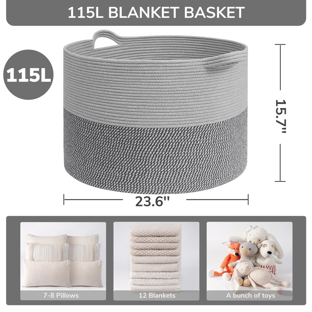 INDRESSME 115L blanket basket in a chic grey living room, adding boho style for organized space.