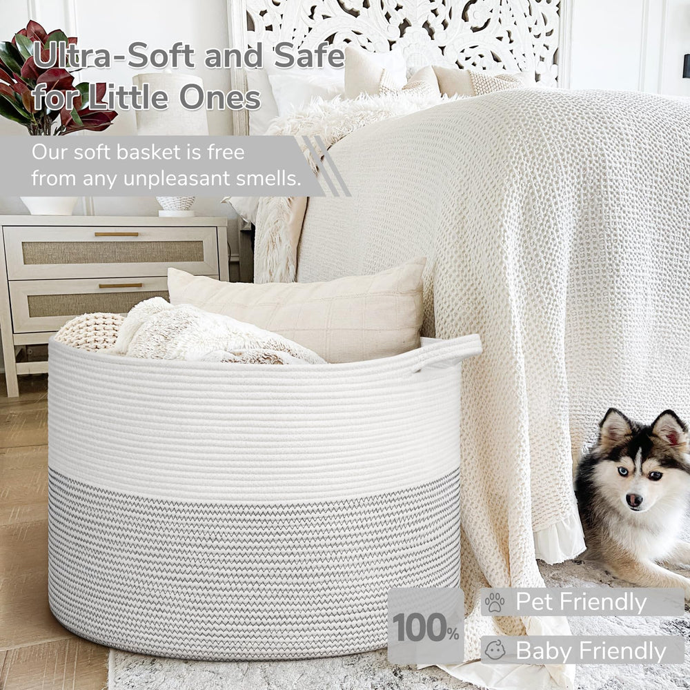 INDRESSME 115L blanket basket in a living room displaying boho storage.