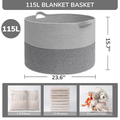 INDRESSME 115L blanket basket in a chic grey living room, adding boho style for organized space.