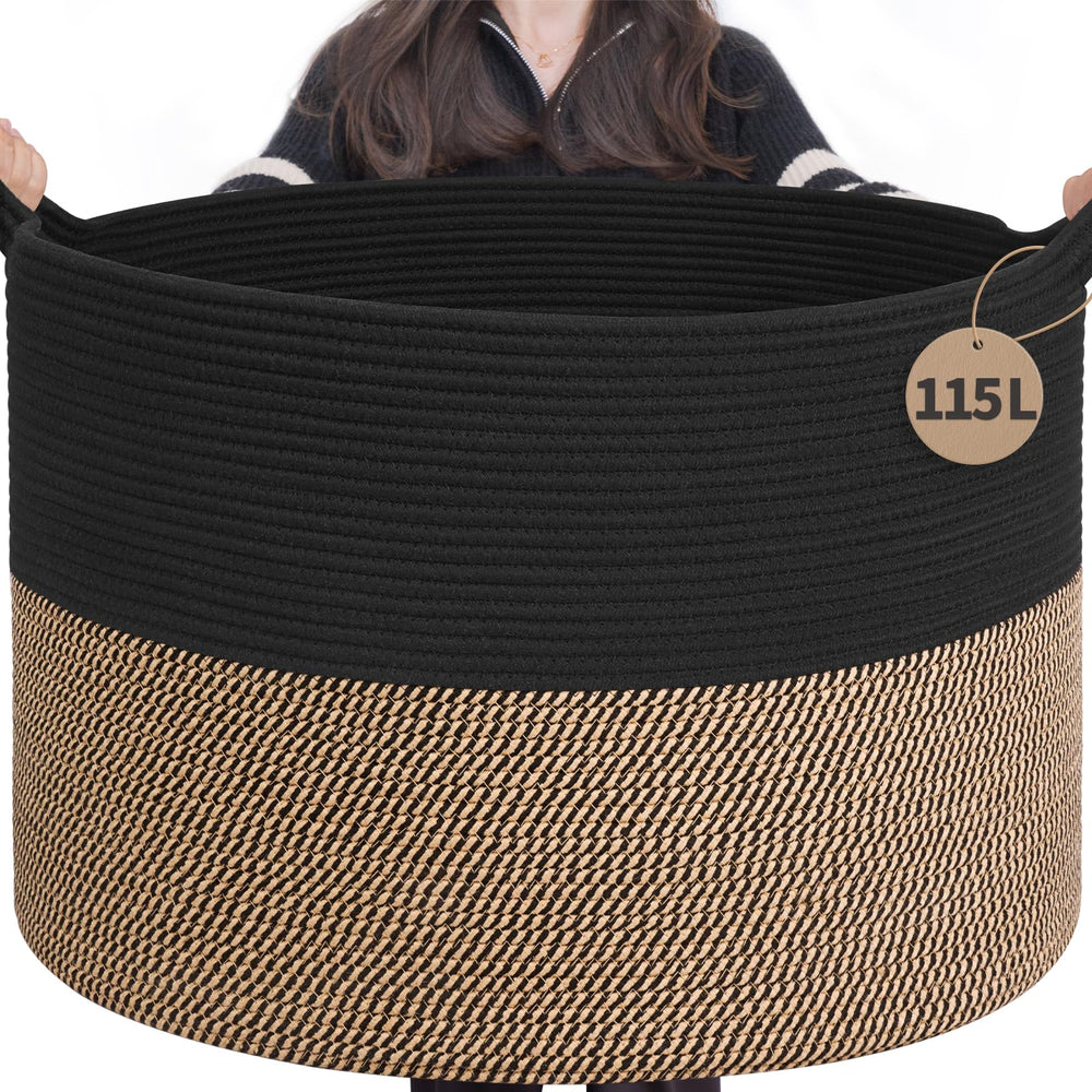INDRESSME 115L blanket basket in mix black keeps blankets and toys organized.