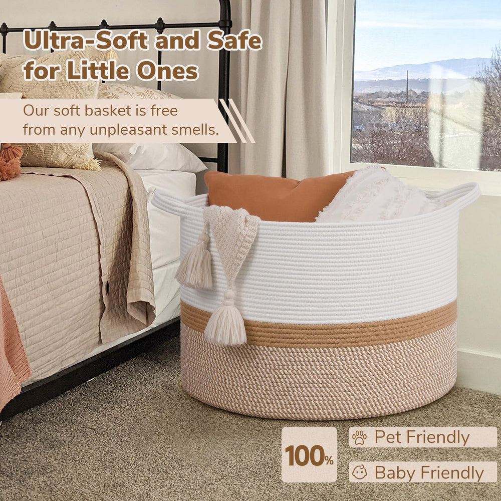 INDRESSME 115L living-room scene featuring boho white and camel basket.
