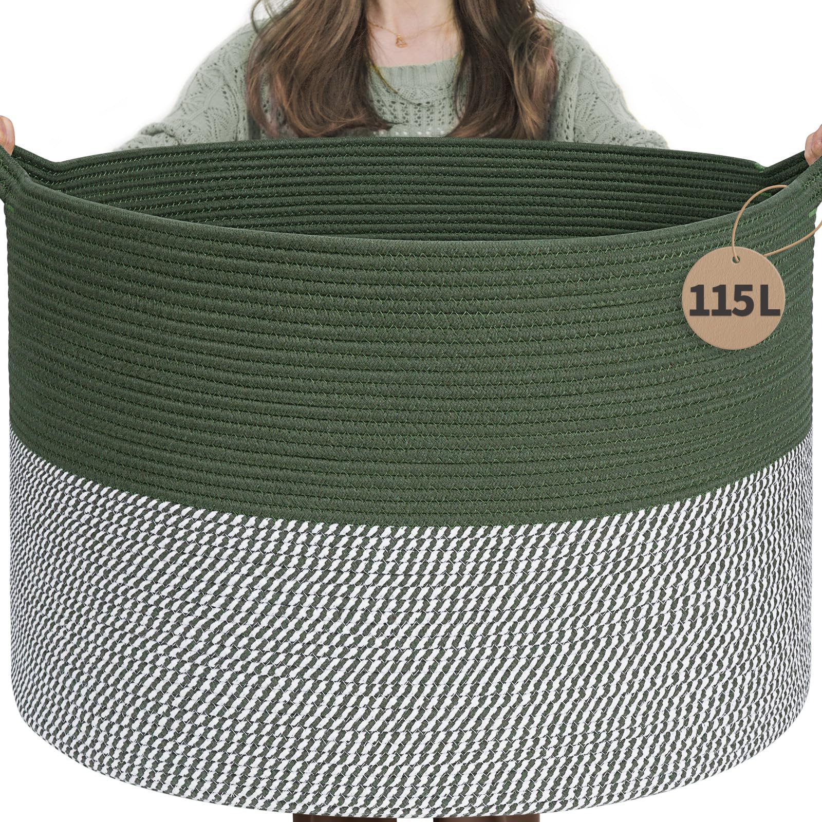 INDRESSME 115L cotton rope basket front view ideal for bedroom clutter storage
