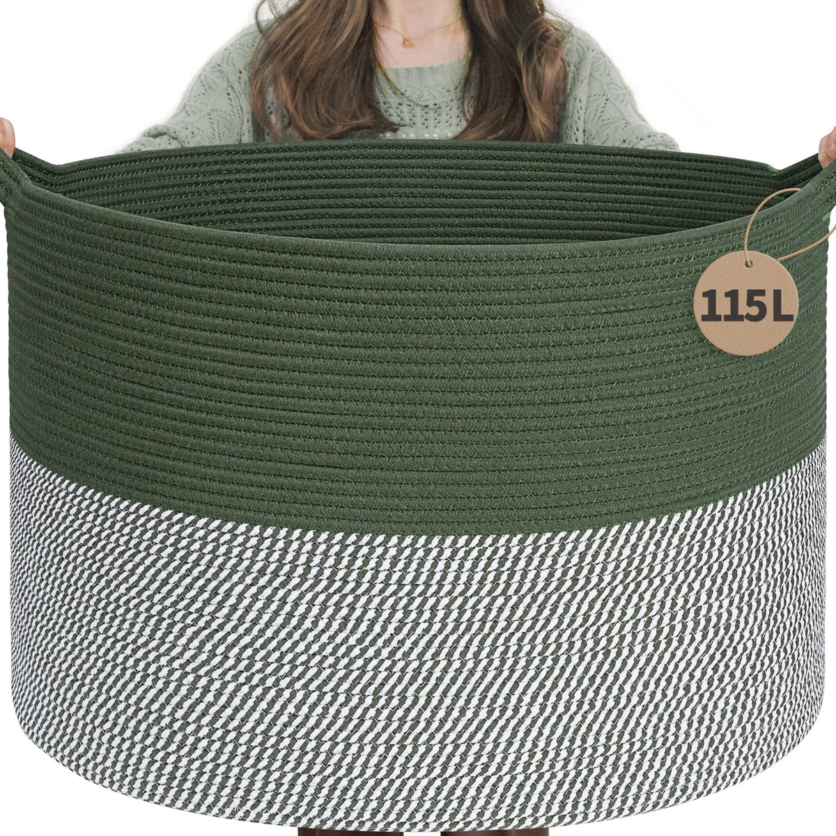INDRESSME 115L cotton rope basket front view ideal for bedroom clutter storage