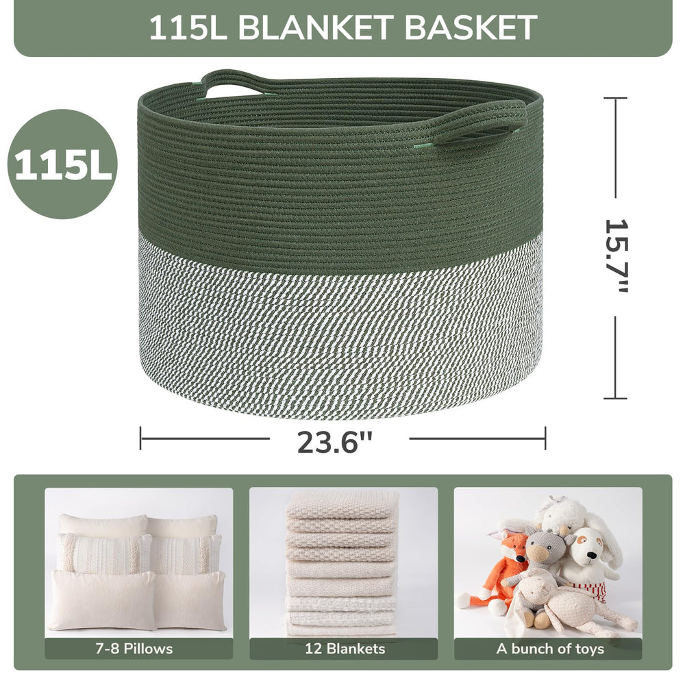 INDRESSME 115L cotton rope basket side view showcases durable soft weave for daily use