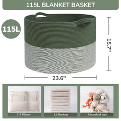 INDRESSME 115L cotton rope basket side view showcases durable soft weave for daily use