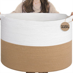 INDRESSME 115L jute rope basket with ample storage for blankets and toys.