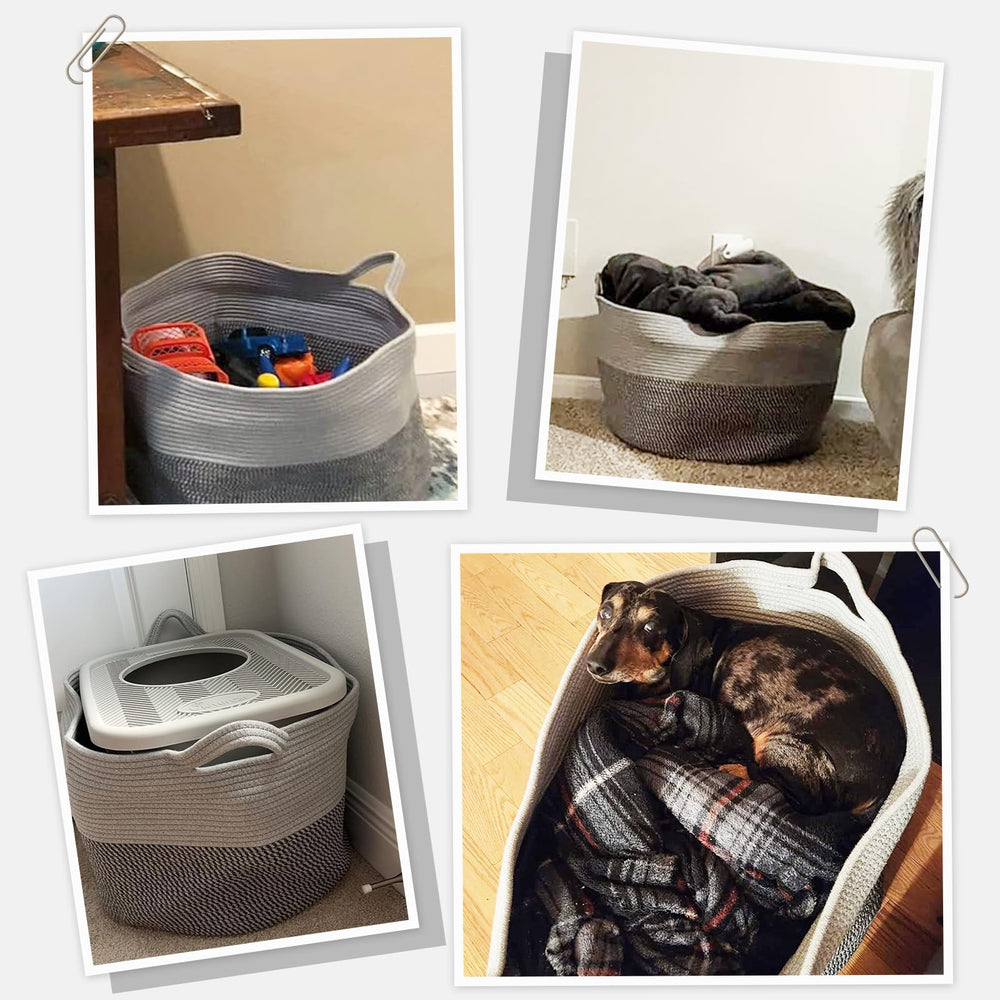 INDRESSME blanket basket cotton rope texture in gray for nursery storage