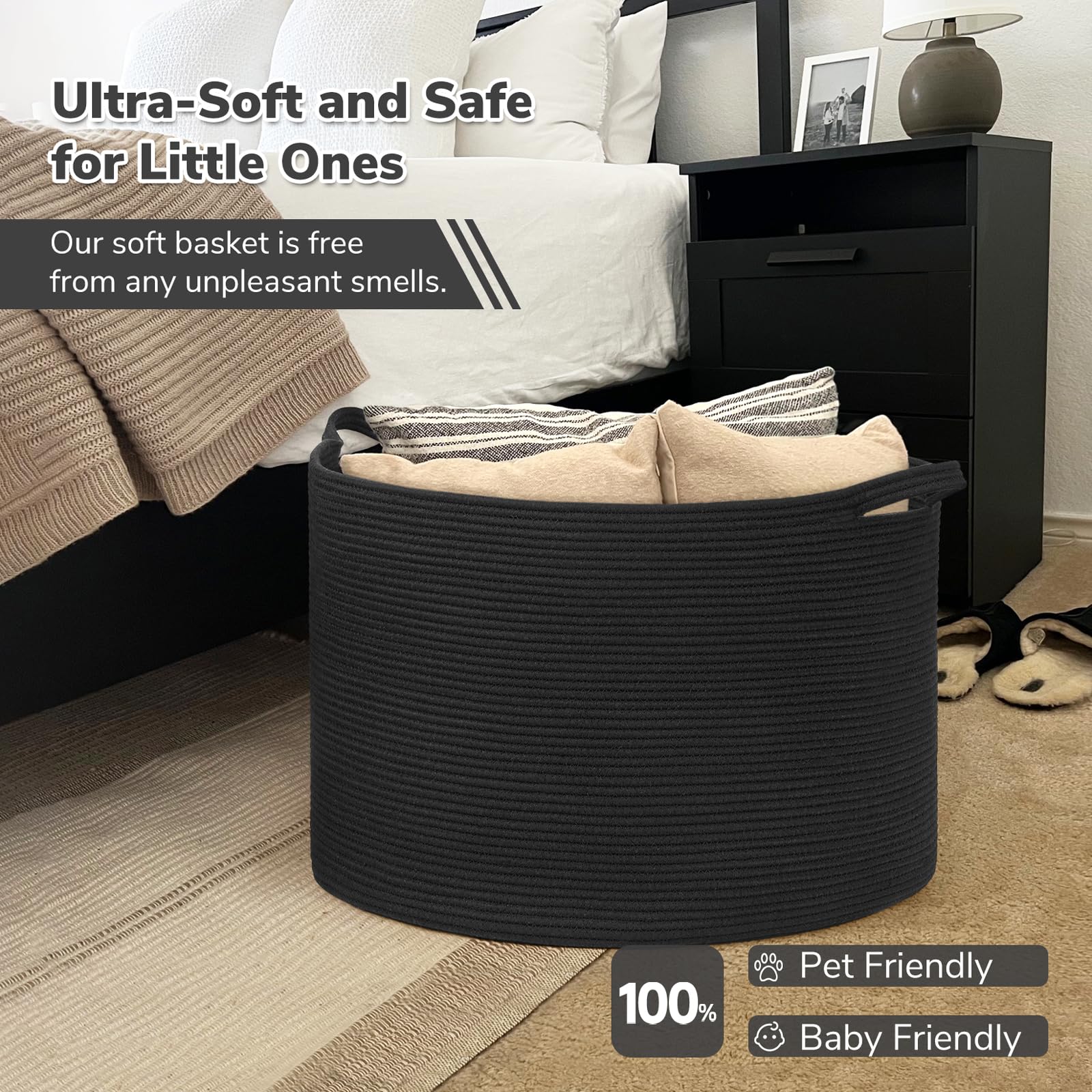 INDRESSME blanket basket reinforced construction prevents sagging during daily use.