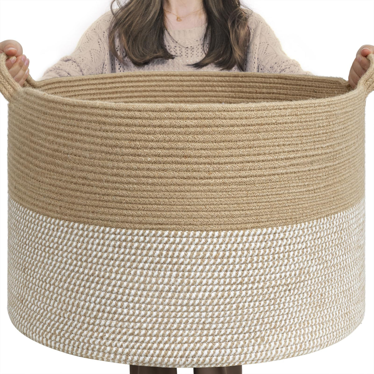 INDRESSME extra large woven basket for blankets keeps spaces tidy and organized