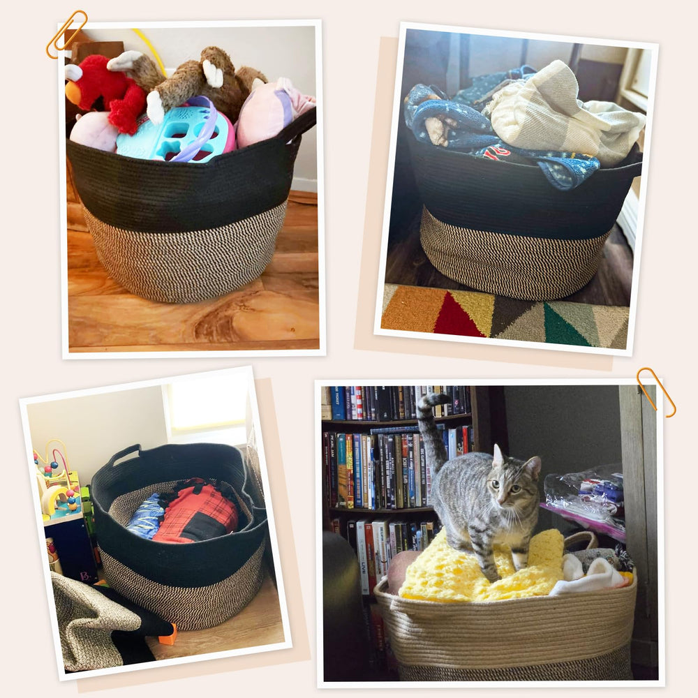 INDRESSME rope basket with sturdy handles for heavy items and easy movement