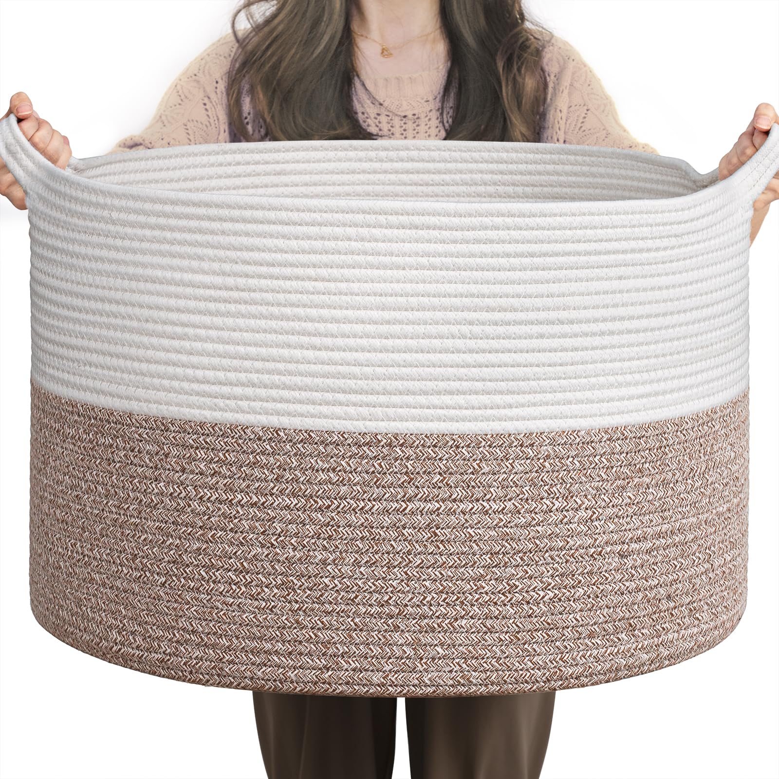 INDRESSME Large Blanket Basket weave detail showcases durable handwoven cotton rope for tidy living spaces.