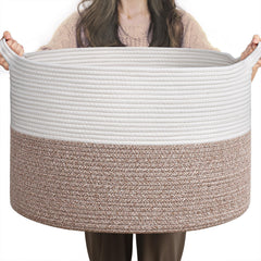 INDRESSME Large Blanket Basket weave detail showcases durable handwoven cotton rope for tidy living spaces.