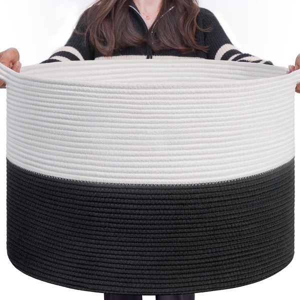 INDRESSME large cotton rope basket for blanket storage keeps living room organized.