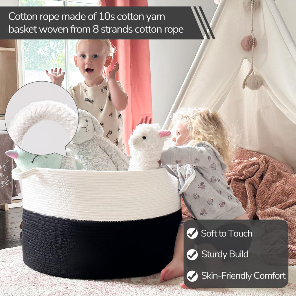INDRESSME toy basket in soft cotton rope protects floors and surfaces.