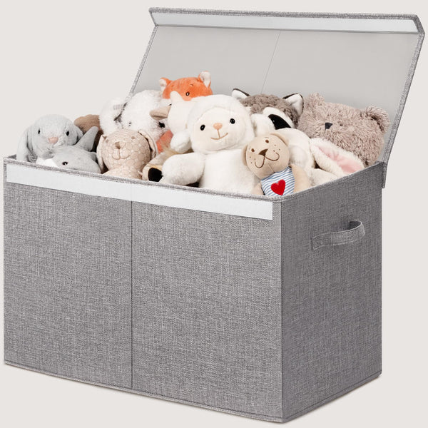 INDRESSME large toy storage box with lid in grey keeps toys organized and dust-free.