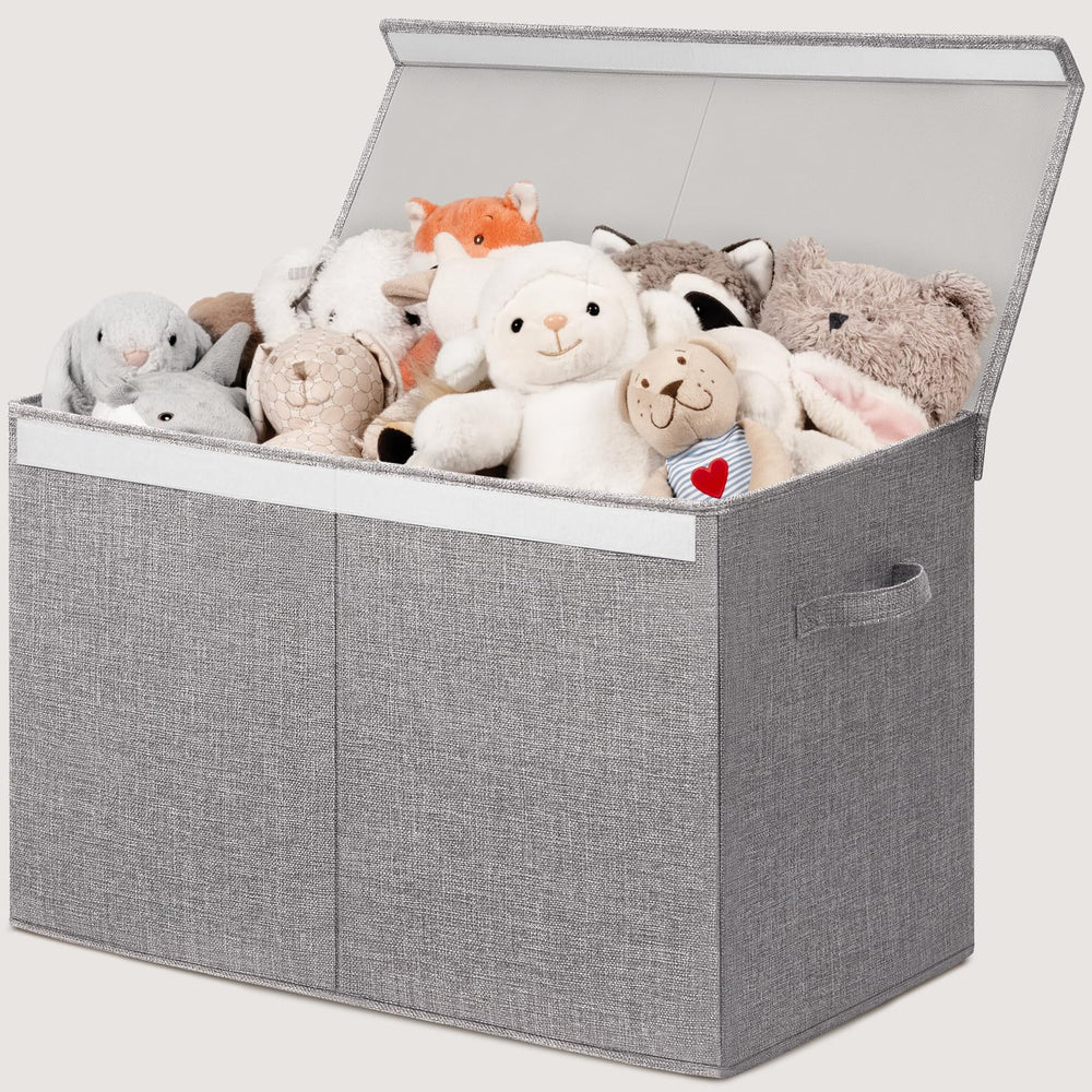 INDRESSME large toy storage box with lid in grey keeps toys organized and dust-free.