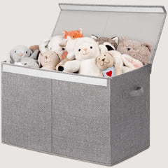 INDRESSME large toy storage box with lid in grey keeps toys organized and dust-free.