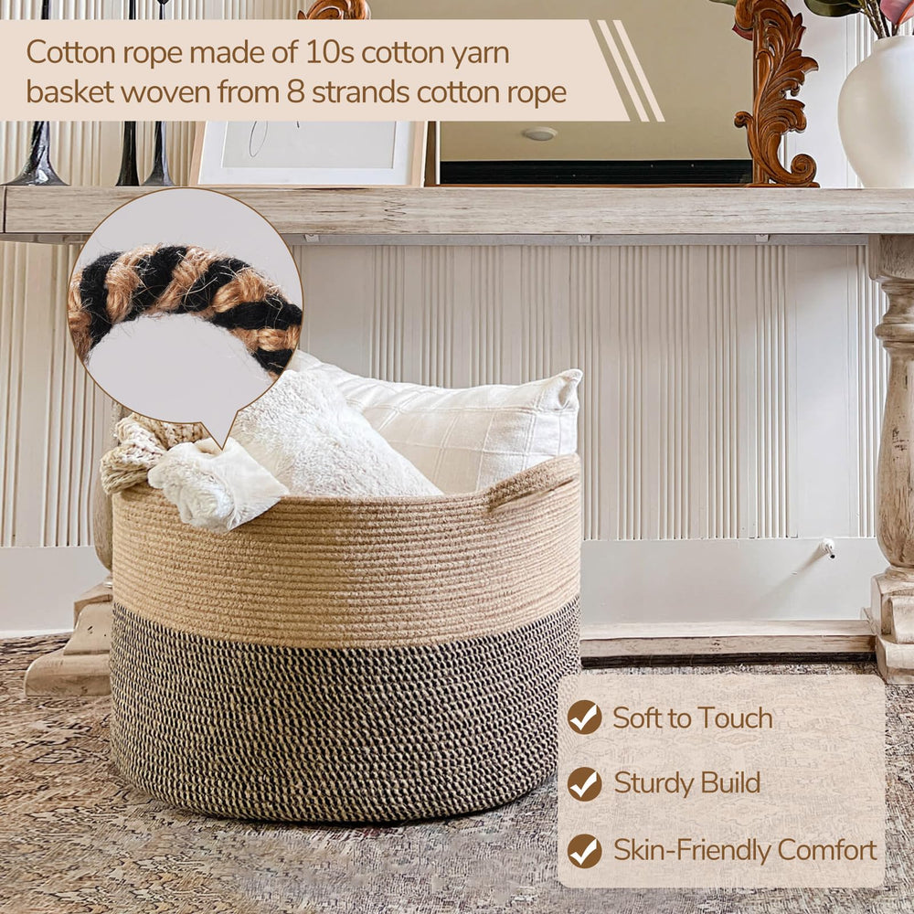 INDRESSME sturdy cotton and jute rope basket for long-lasting storage.