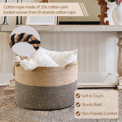 INDRESSME sturdy cotton and jute rope basket for long-lasting storage.
