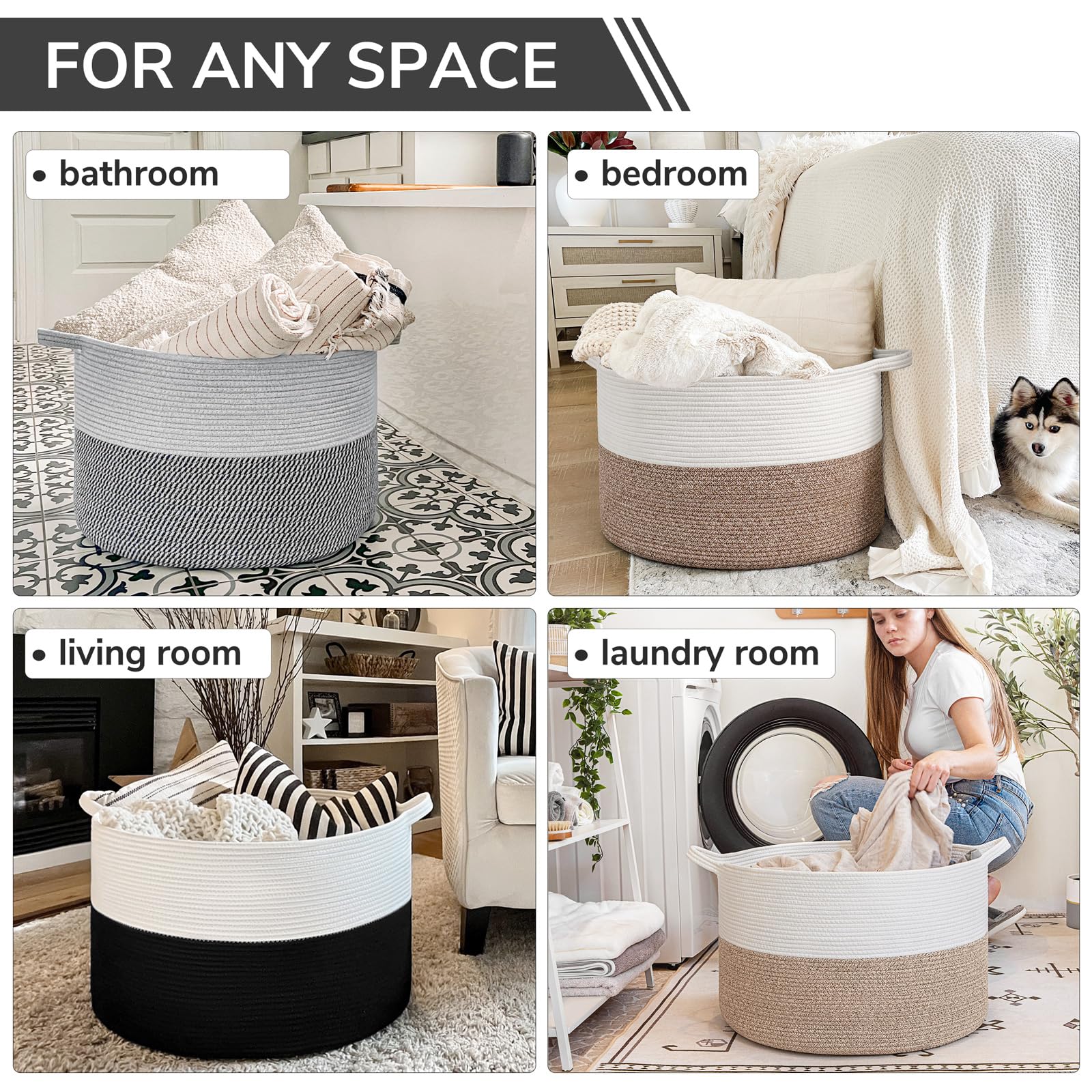 INDRESSME white and black decor basket complements any room style.